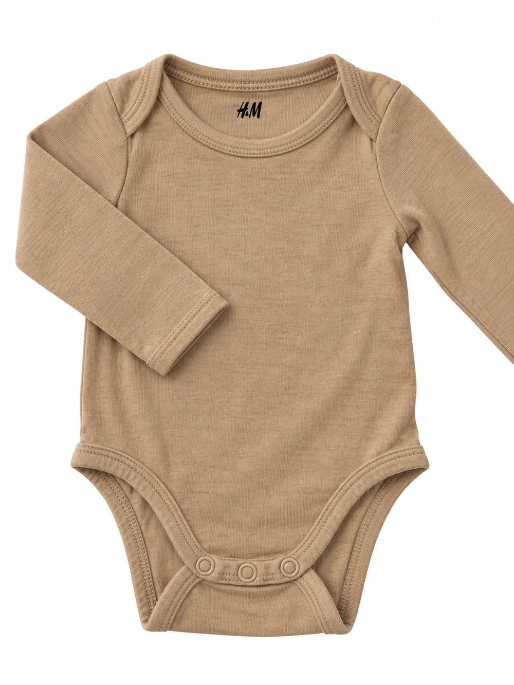 H&M Neutral Tan Long-Sleeve Baby One-Piece Bodysuit